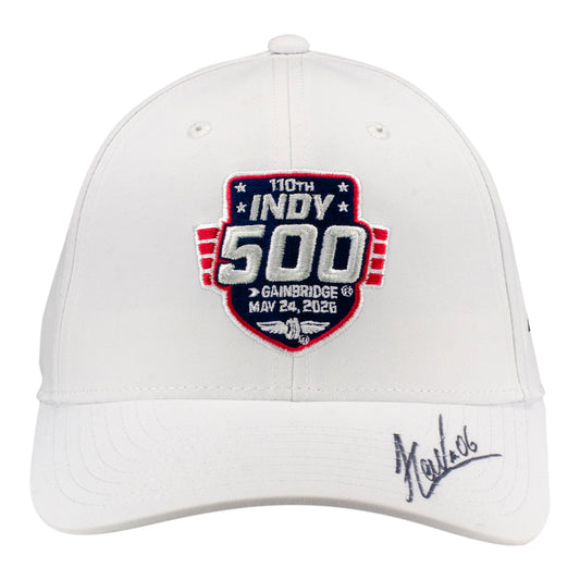 2026 Indy 500 LE #14 Starting Field Hat Autographed by Helio Castroneves in White - Front View