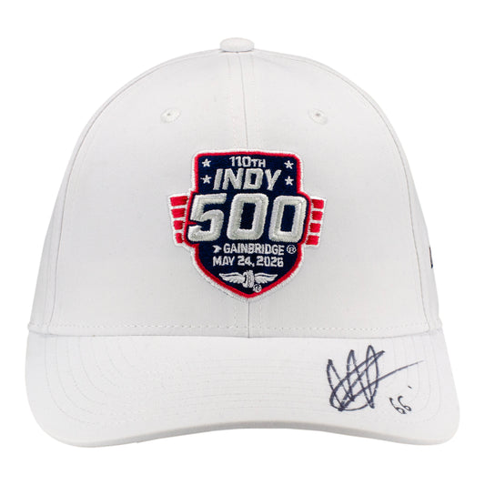 2026 Indy 500 LE #16 Starting Field Hat Autographed by Marcus Armstrong in White - Front View