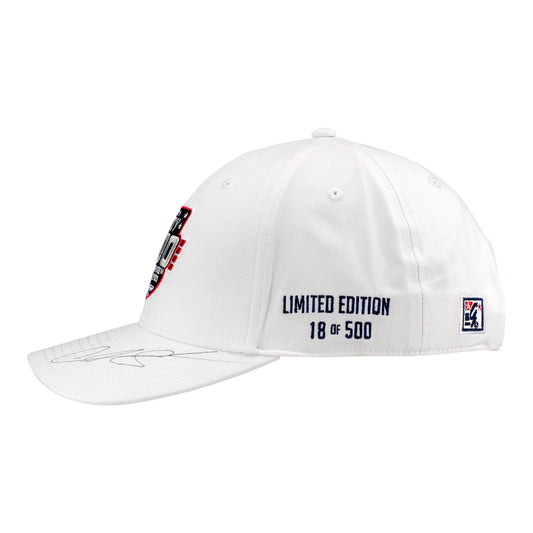 2026 Indy 500 LE #18 Starting Field Hat Autographed by Christian Lundgaard in White - Left Side View