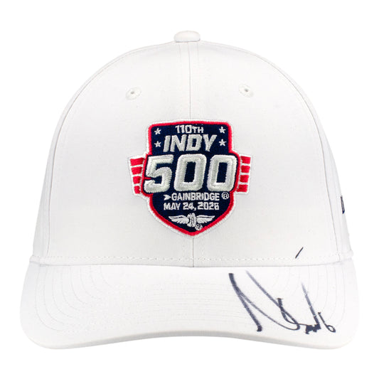 2026 Indy 500 LE #20 Starting Field Hat Autographed by Nolan Siegel in White - Front view