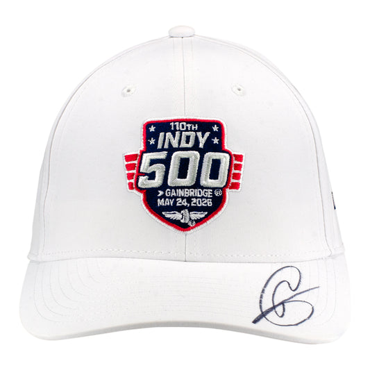 2026 Indy 500 LE #24 Starting Field Hat Autographed by Romain Grosjean in White - Front View