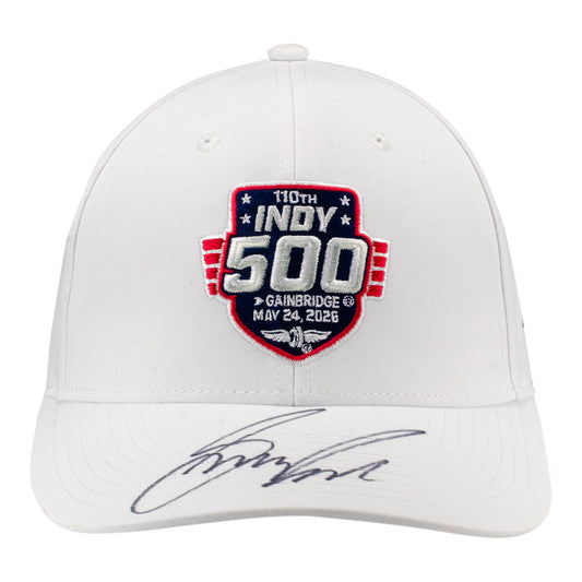 2026 Indy 500 LE #28 Starting Field Hat Autographed by Graham Rahal in White - Front View