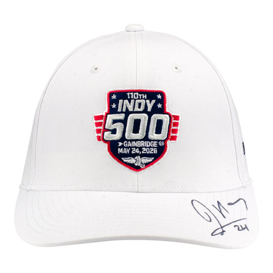 2026 Indy 500 LE #33 Starting Field Hat Autographed by Jack Harvey in White - Front View