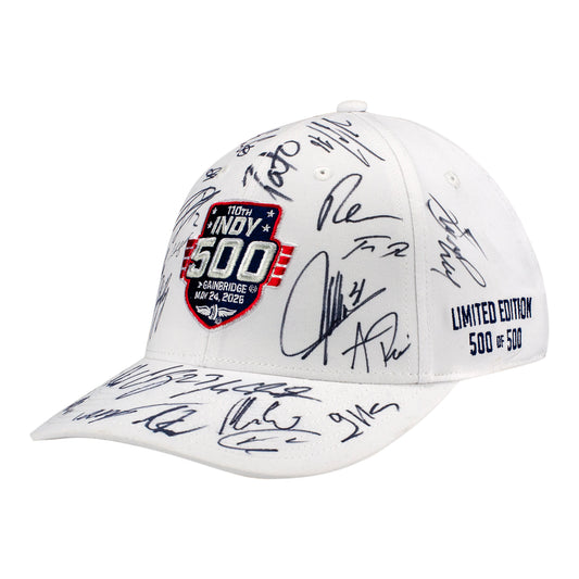 2026 Indy 500 LE #500 Starting Field Hat Autographed by Full Field in White - Front Left View