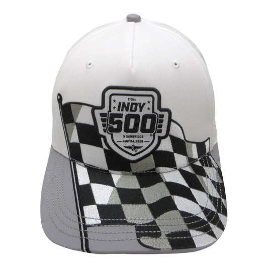 2026 Indy 500 Oversized Checkered Flag Hat in White - Front Top View
