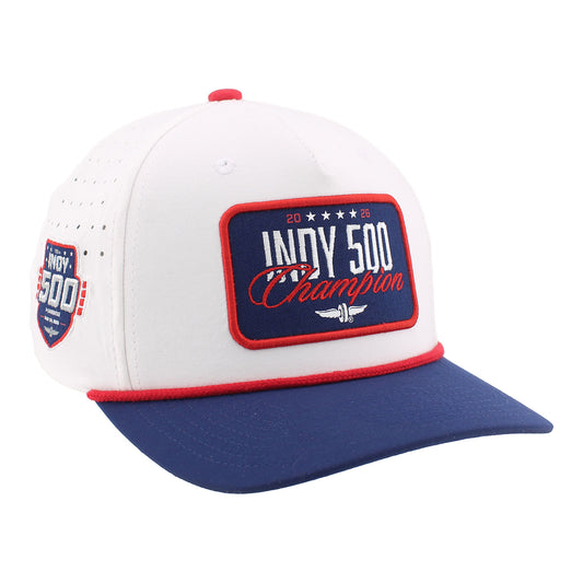 2026 Indy 500 Winner Hat In White, Blue & Red - Angled Right Side View