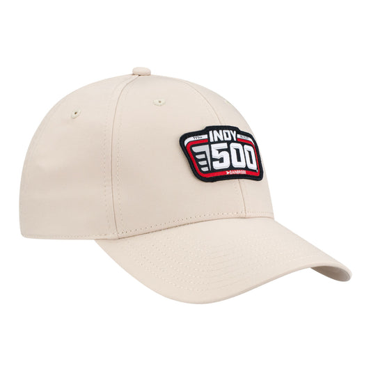 2027 Indy 500 Structured Performance Khaki Hat in White - Front Right View
