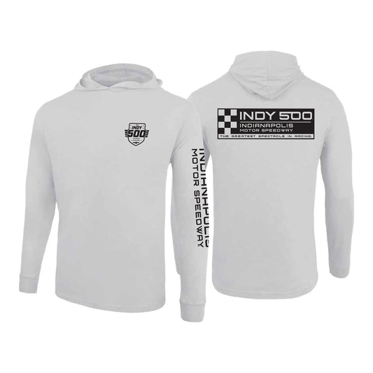 2026 Indy 500 Hooded T-shirt in white - Front and Back View