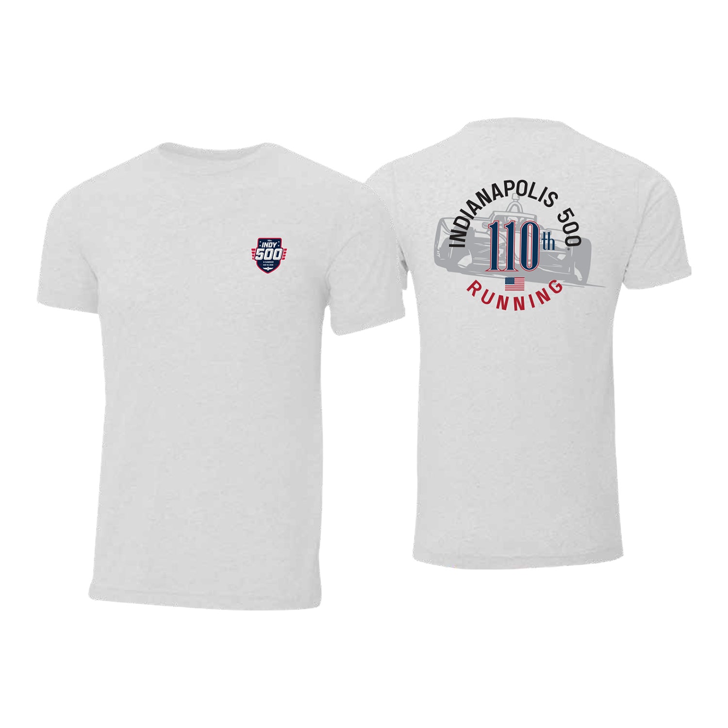 2026 Indy 500 110th running T-shirt in White - Front and Back View