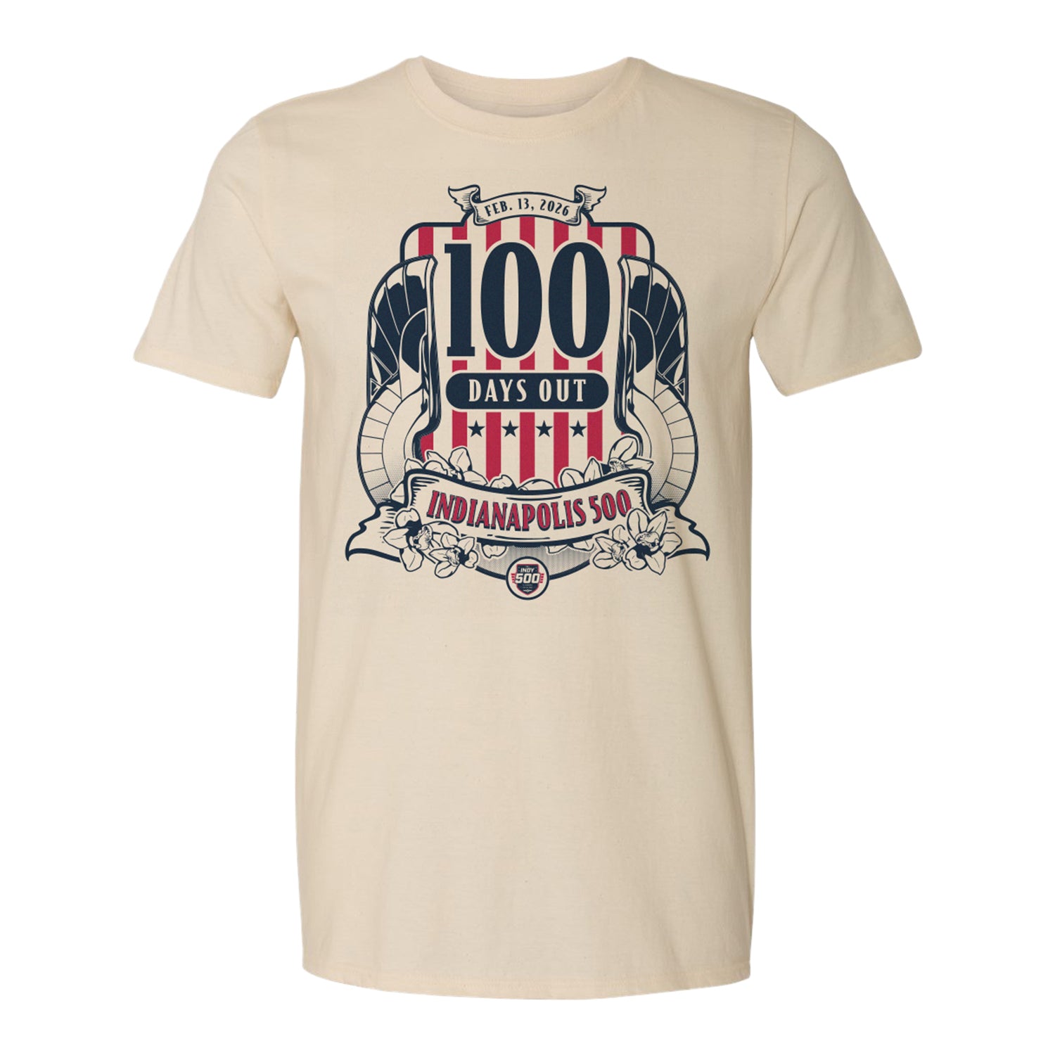 Indy 500 2026 100 Days out T-shirt in White - Front View