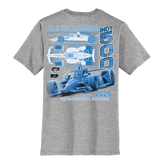 2025 Indy 500 Blueprint T-Shirt in Grey - Back View