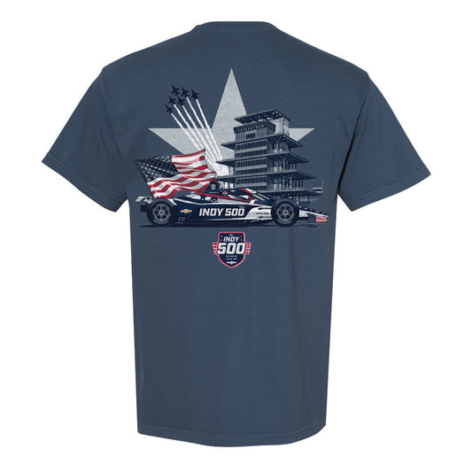 2026 Indy 500 Need for Speed T-Shirt in Blue - Back View