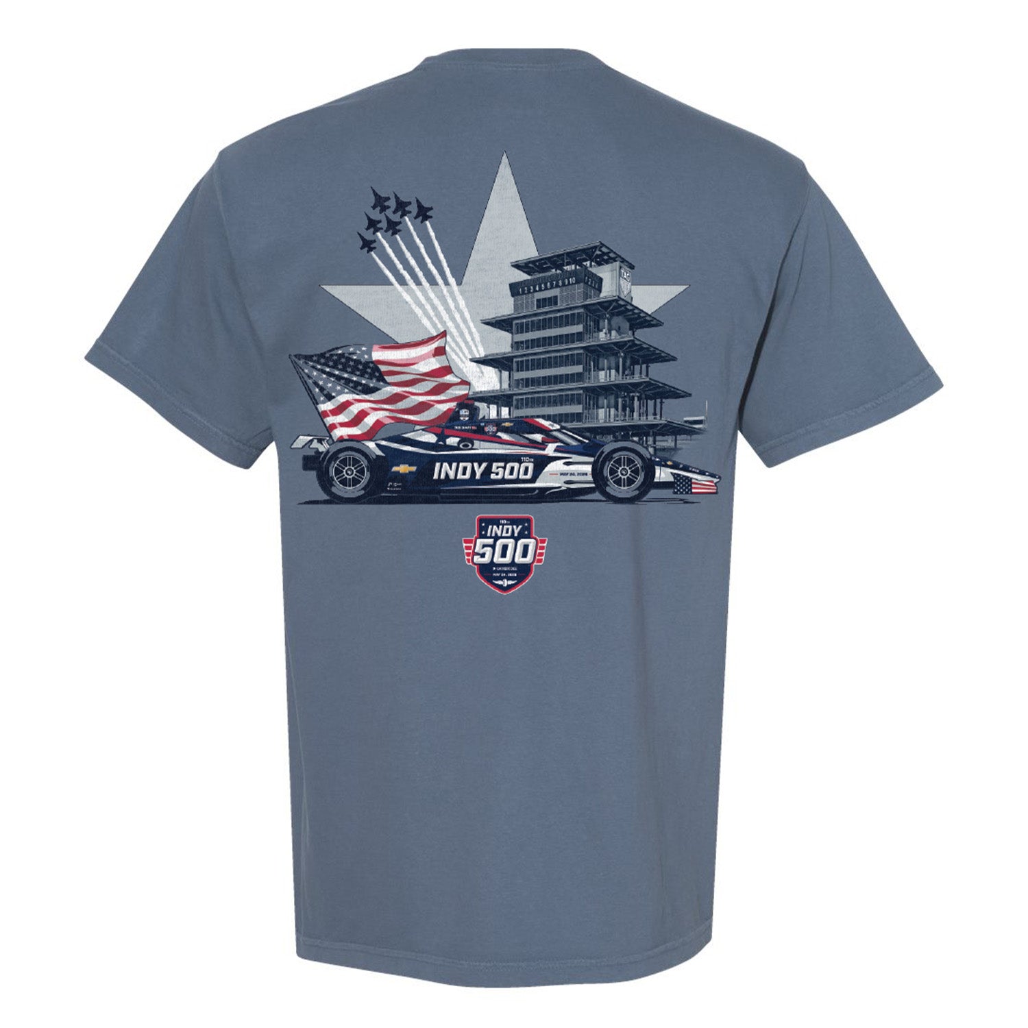 2026 Indy 500 Need for Speed T-Shirt in Blue - Back View