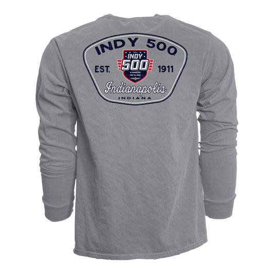 2026 Indy 500 America Patch Longsleeve T-Shirt in Grey - Back View