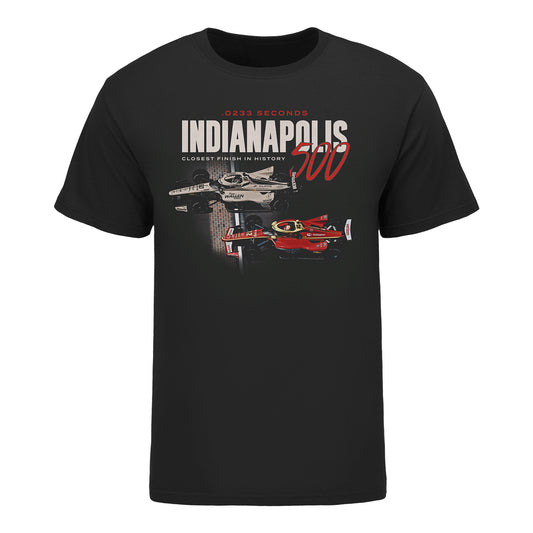 2026 Indy 500 Closest Finish T-shirt in Black - Front View