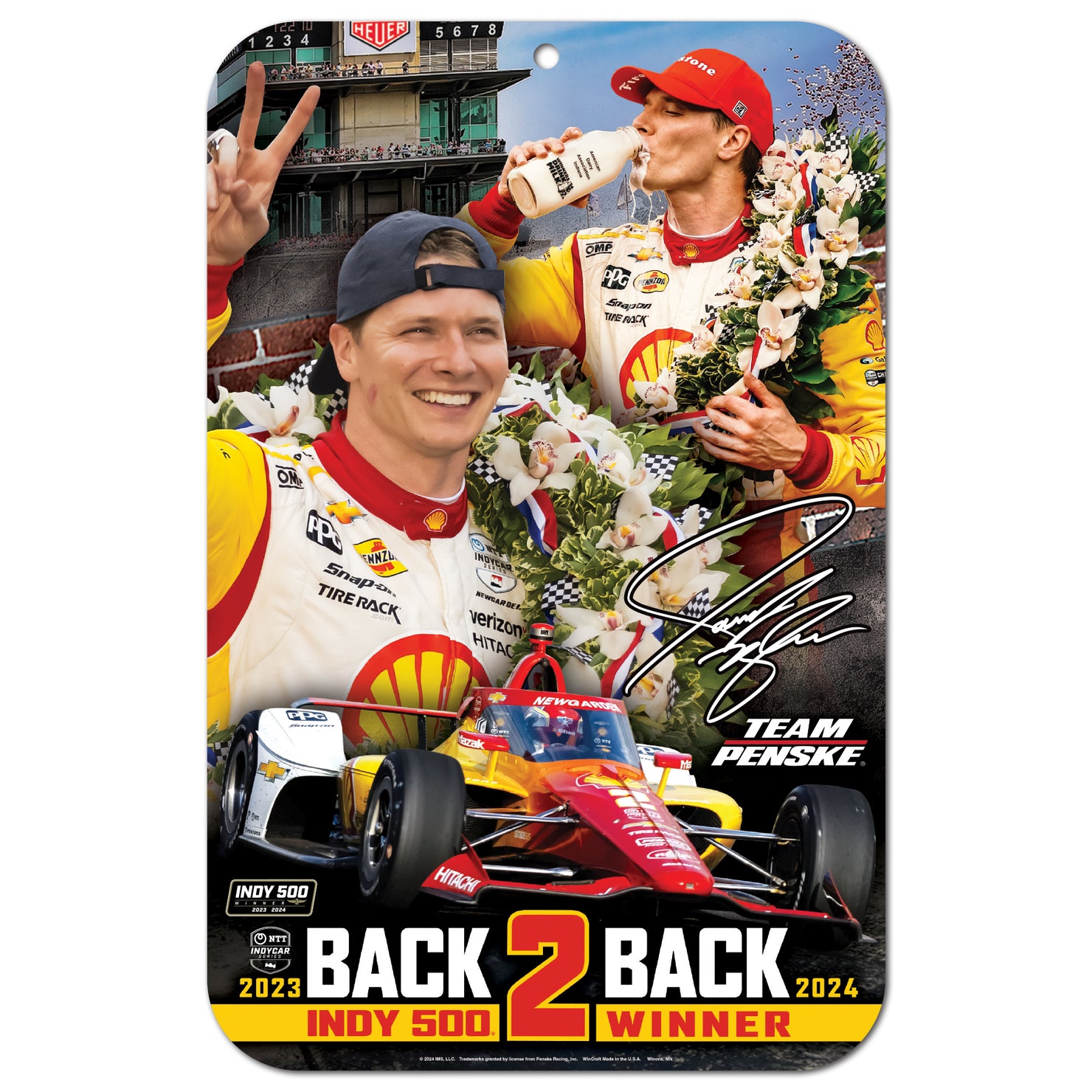 2024 Indianapolis 500 Winner Josef Newgarden Plastic Sign - front view