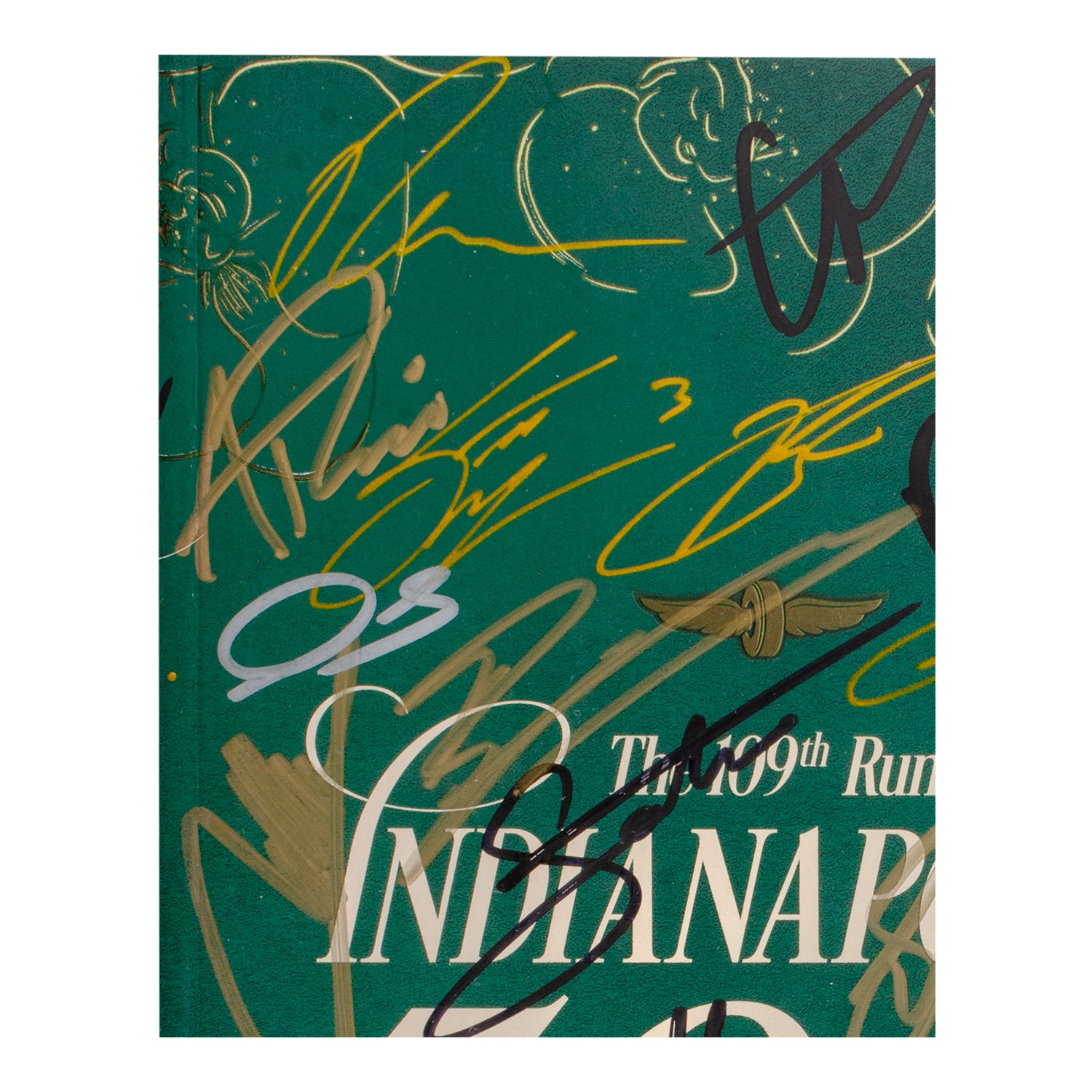 2025 Indy 500 Autographed Program - Top Left Detail View