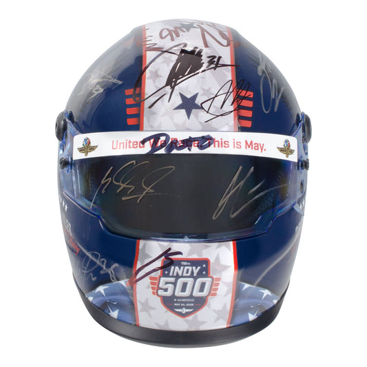 2026 Indy 500 Mini Helmet Full Field Autographed Auction In Blue, White & Red - Front View
