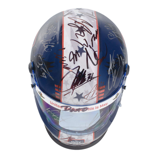 2026 Indy 500 Mini Helmet Full Field Autographed Auction In Blue, White & Red - Top View