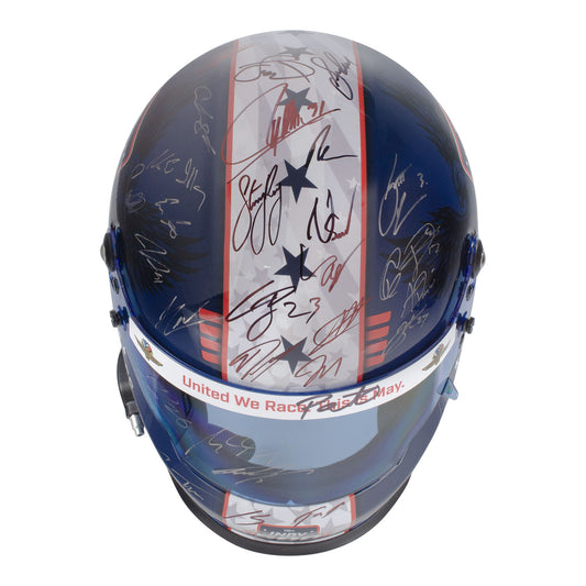 2026 Indy 500 Full Size Helmet Full Field Autographed Auction In Blue, White & Red - Top View