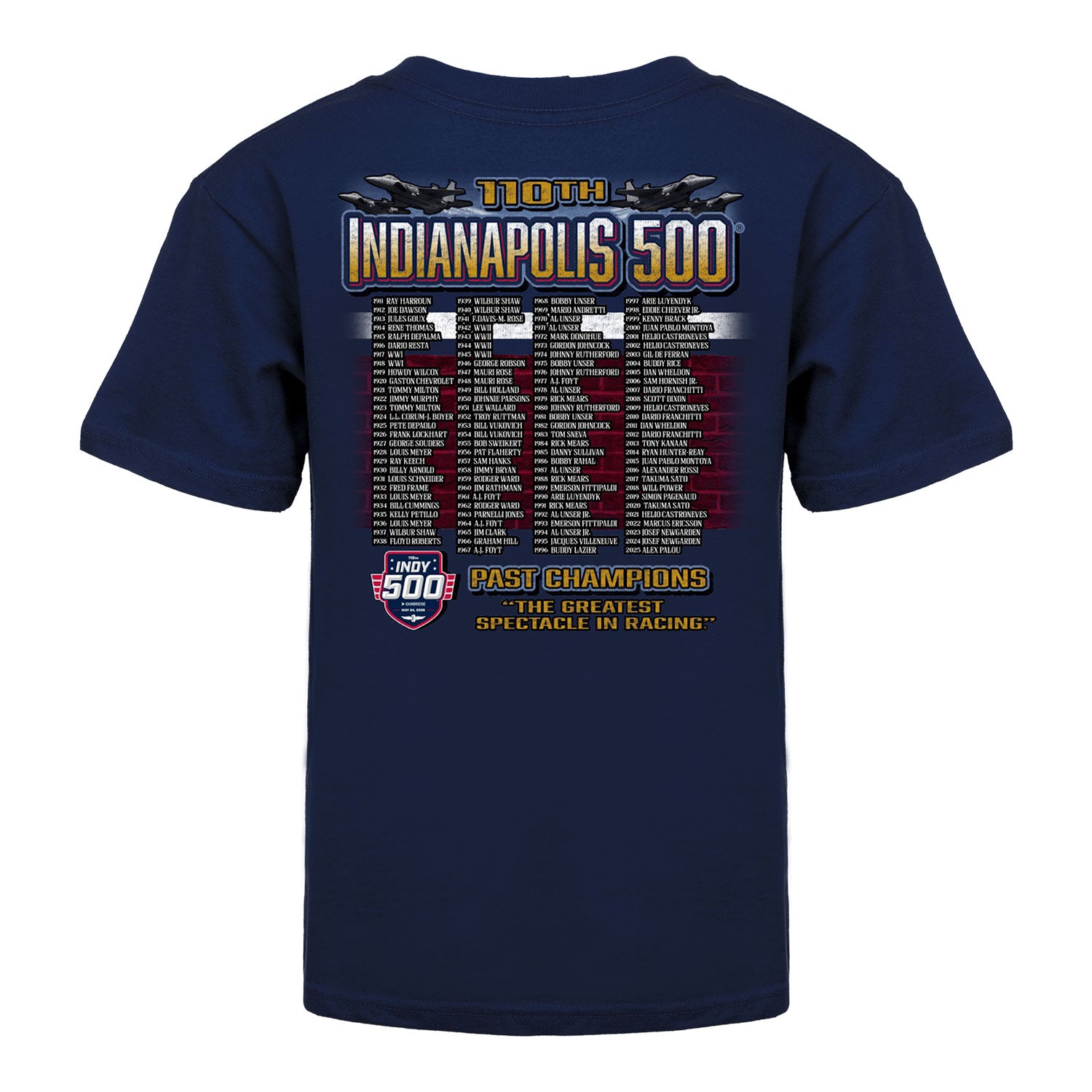 2026 Indianapolis 500 Past Champions Youth T-Shirt In Blue - Back View