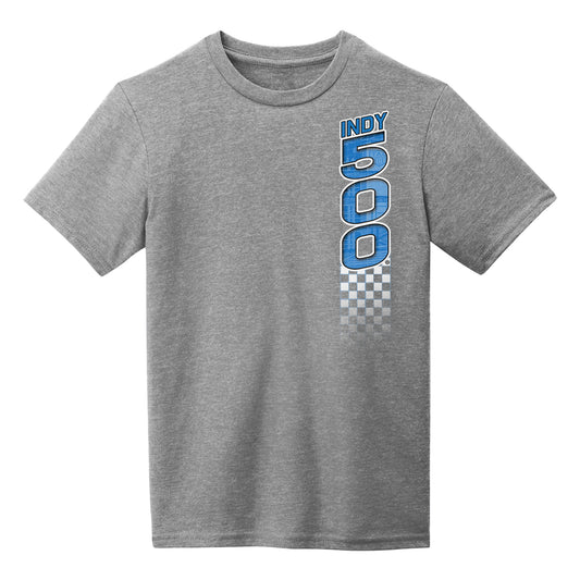 Youth 2025 Indy 500 Blueprint T-Shirt in Grey - Front View