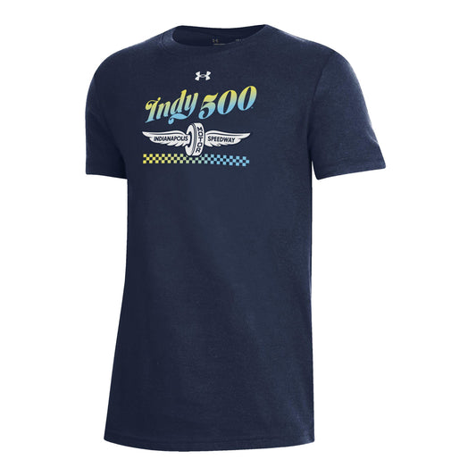 Under Armour Youth Checkered T-shirt in Navy - Front View