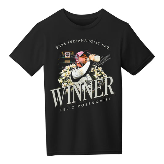 Youth Felix Rosenqvist 2026 Indy 500 Winner T-Shirt In Black - Front View