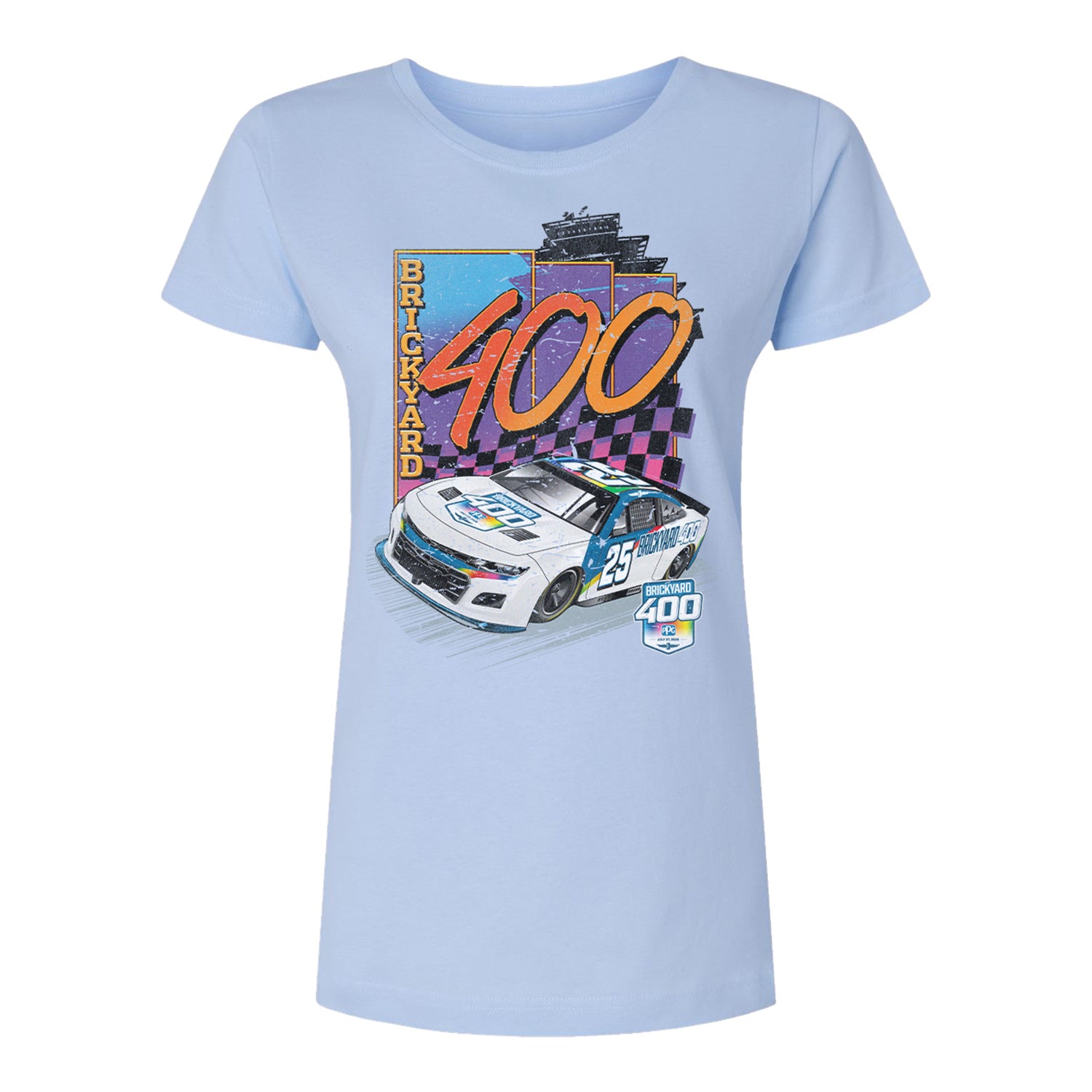 Ladies 2025 Brickyard 400 Throwback T-Shirt in Blue - Front View