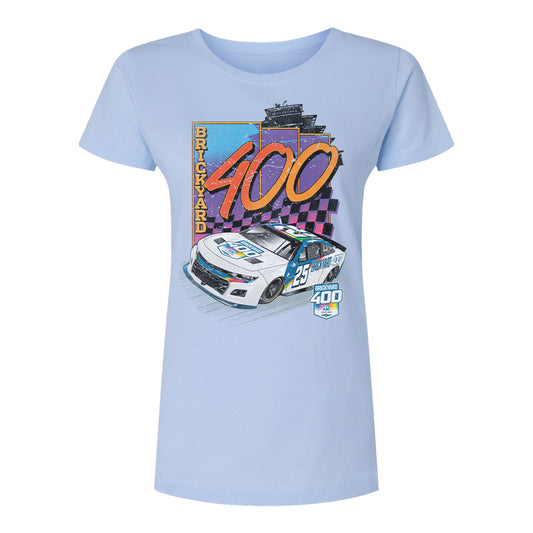 Ladies 2025 Brickyard 400 Throwback T-Shirt in Blue - Front View