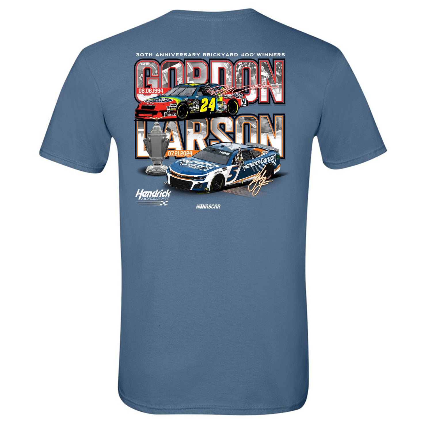 2024 Brickyard 400 30th Anniversary Winner Shirt Larson and Gordon - Back View