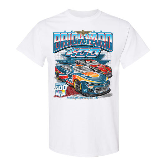 2025 Brickyard 400 Starting Field T-Shirt in White - Front View