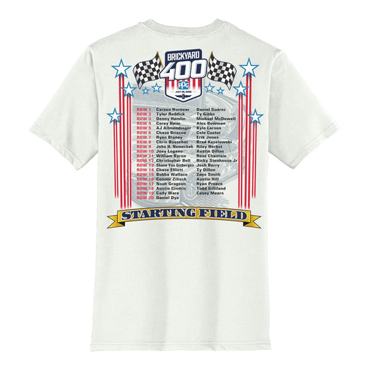 2026 Brickyard 400 Starting Field T-shirt in White - Back View