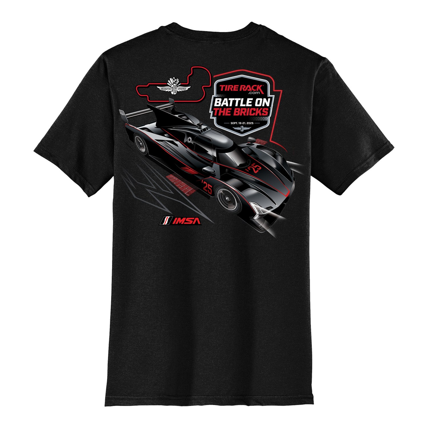 2025 TireRack.com Battle on the Bricks Ghost Car T-Shirt in Black - Back View