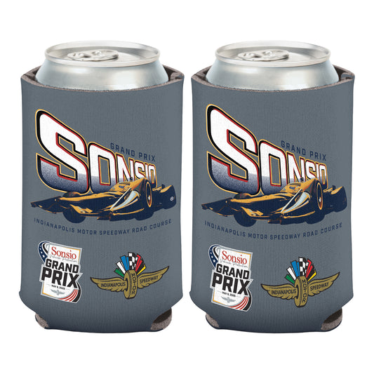 2026 Sonsio Grand Prix Can Cooler in Grey - Front and Back View