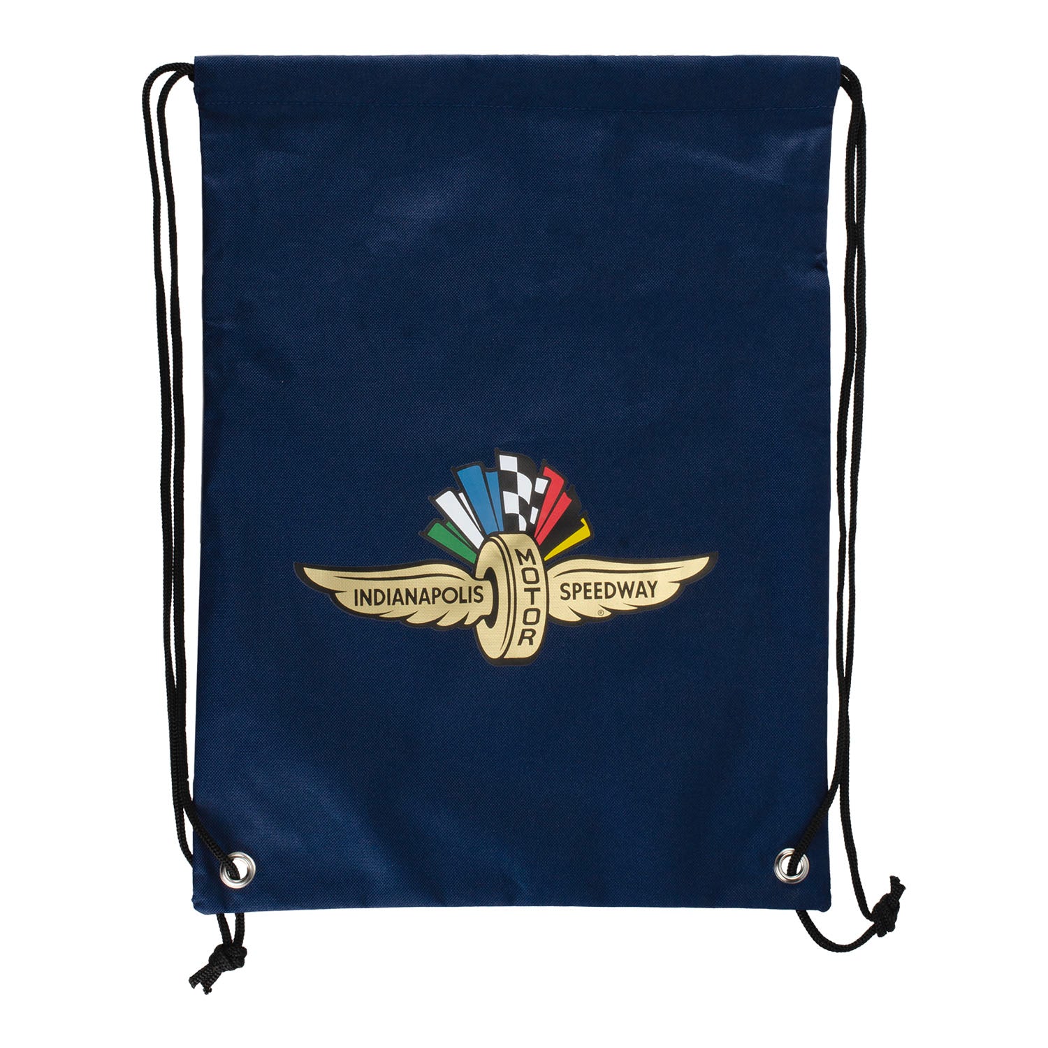 Wing Wheel Flag Big Logo Drawstring Backpack in Blue - Front View