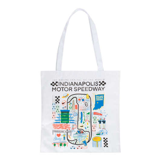 Indianapolis Motor Speedway Scenic Designed Canvas Tote In White - Front View