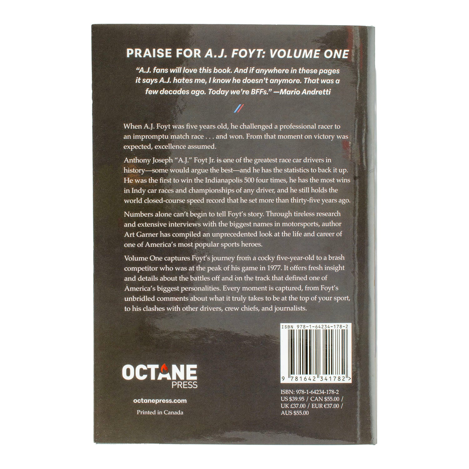 A.J. Foyt Survivor Champion Legend Biography Volume 1 - Back View