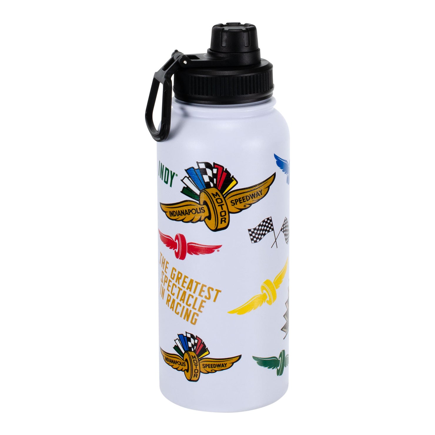 Wing Wheel Flag All Over Image Aqua Bottle 34oz in White - Front View