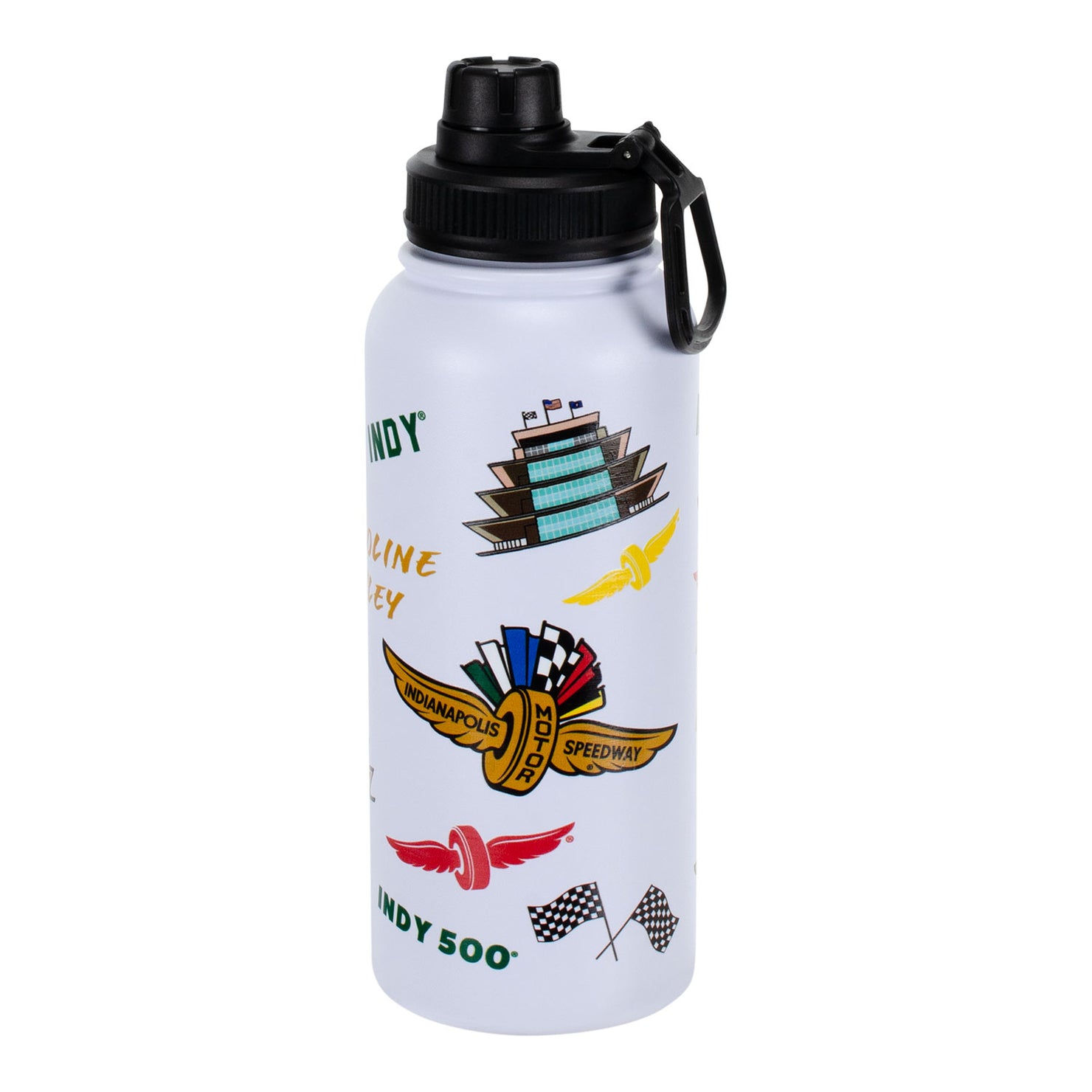 Wing Wheel Flag All Over Image Aqua Bottle 34oz in White - Side View