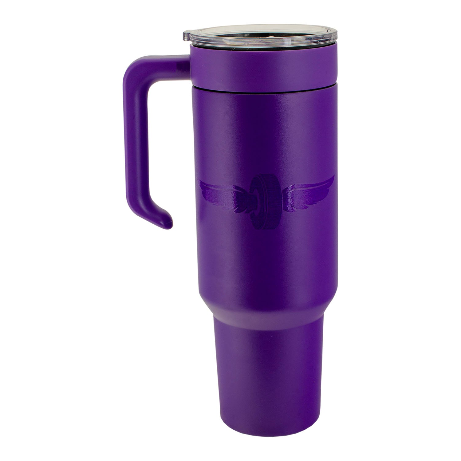 Wing Wheel Flag 48oz Tumbler in Purple - Front View