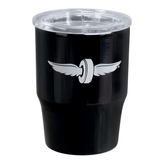 Wing Wheel Flag Mini Mate Tumbler In Black - Front view