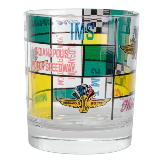 Wing Wheel Flag 7 Stripe Rock Glass In Multi-Color - Side View 2