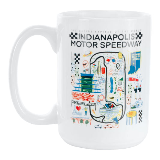 Indianapolis Motor Speedway Scenic Design Mug in White - Front View