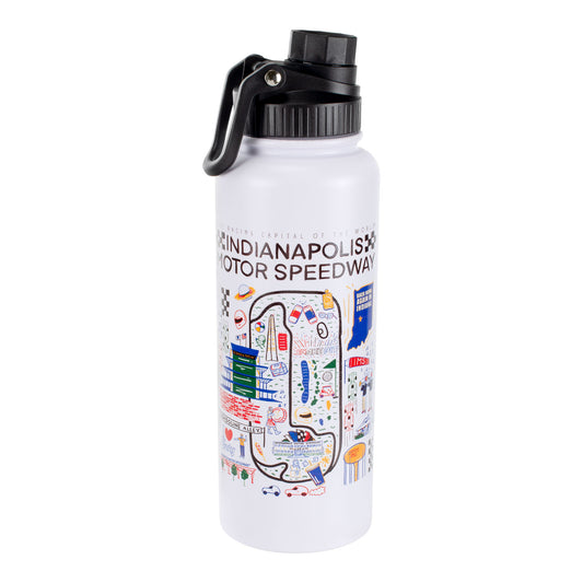 Indianapolis Motor Speedway Scenic Design Aqua Bottle in White - Back View