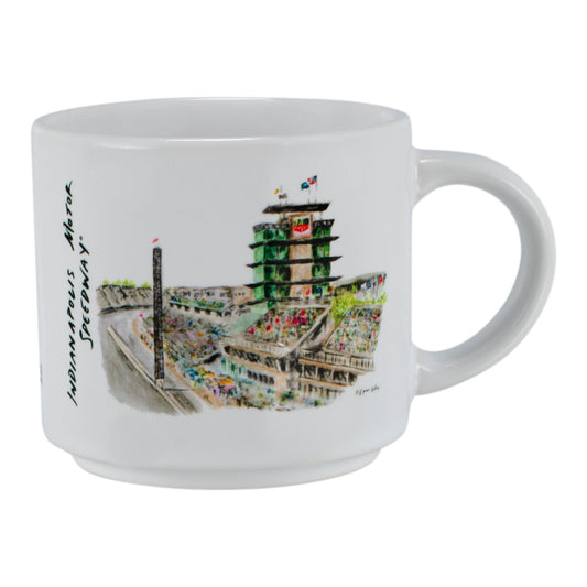 Indianapolis Motor Speedway Watercolor Mini Mug 4oz in White - Front View