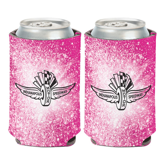 Wing Wheel Flag Pink Glitter Can Cooler 12oz - front view