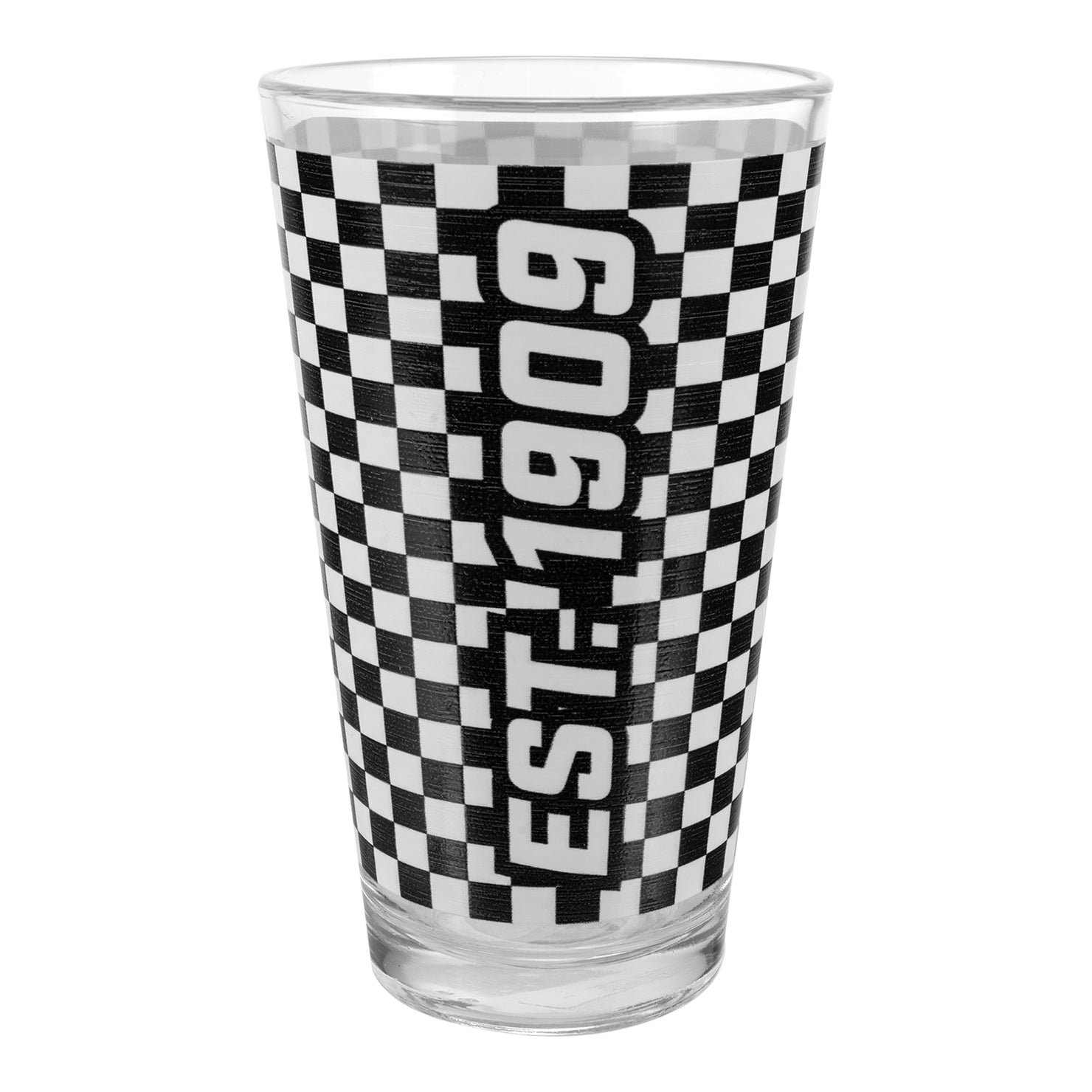 Wing Wheel Flag Checkered 1909 Pint 16oz - back view