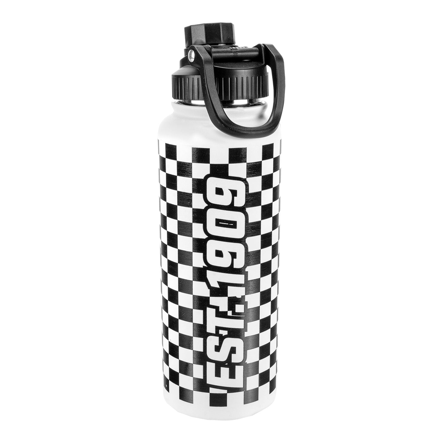 Wing Wheel Flag Checkered Aqua Bottle 34oz - back view