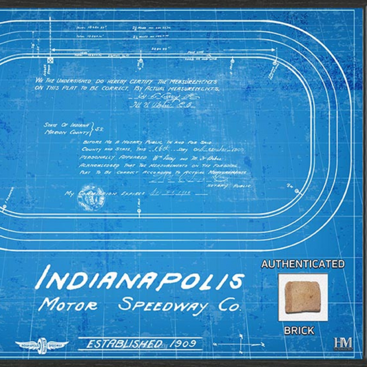Indianapolis Motor Speedway Blueprint Frame Piece with Brick - front view